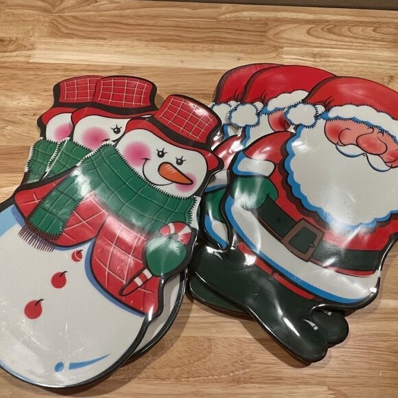 Set of 6, 3 Santa & 3 Snowman Melamine Serving Trays or Plates  * - Picture 4 of 6